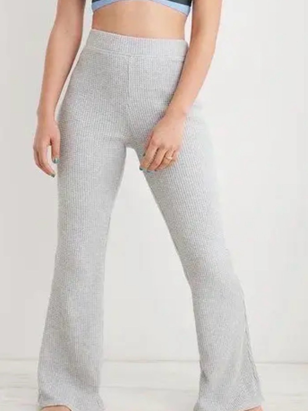 Aerie Knit Rib Flare Pants in Light Gray